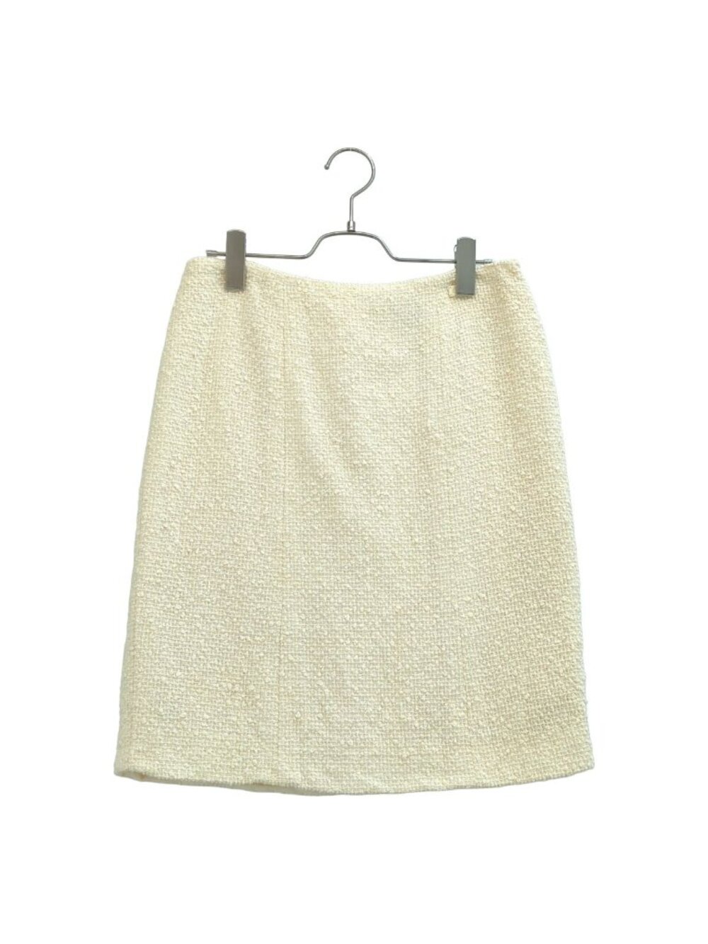 Chanel CC Logo Tweed Skirt White 38